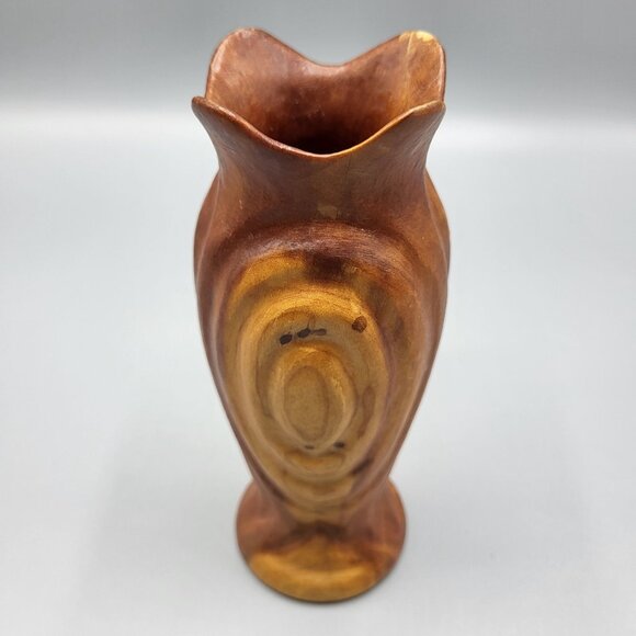 Vtg Handcrafted Carved Cherry Wood Folk Art Vase Les Smith Home Decor 6.75" - Picture 10 of 11